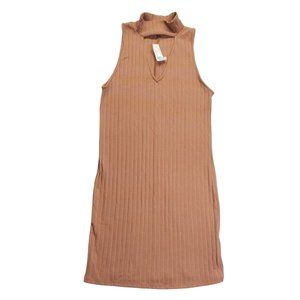 Kendall & Kylie Womens Body Con Mock Turtleneck Midi Sleeveless Dress Tan Size L